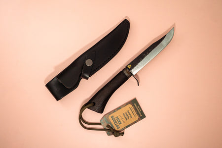 Japanese Outdoor Knife TK053 Black 135mm w/Leather Sheath - Cearmausas