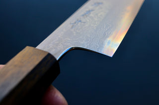 Yoshikazu Tanaka Blue1 Damascus Kiritsuke 240mm w/Black Oak Handle - Cearmausas